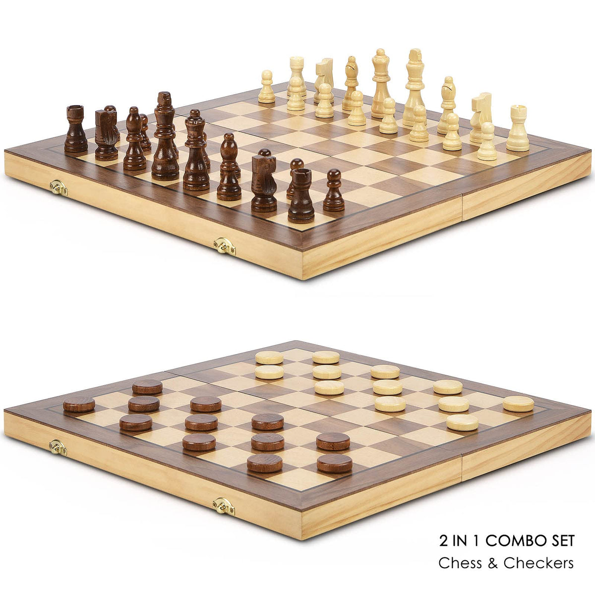 AMEROUS 15in magnetic wooden chess board open view ideal for family game night at home