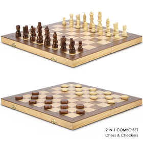 AMEROUS 15in magnetic wooden chess board open view ideal for family game night at home