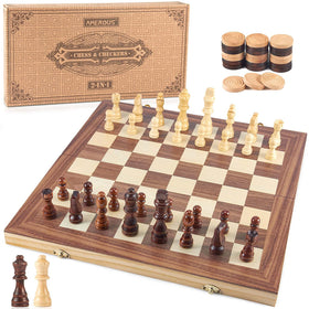AMEROUS 15'' wooden chess board folded for easy transport and storage