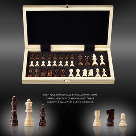 Amerous board storage slots keep pieces organized and secure.