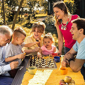 Amerous travel friendly chess set suitable for indoor and outdoor use.