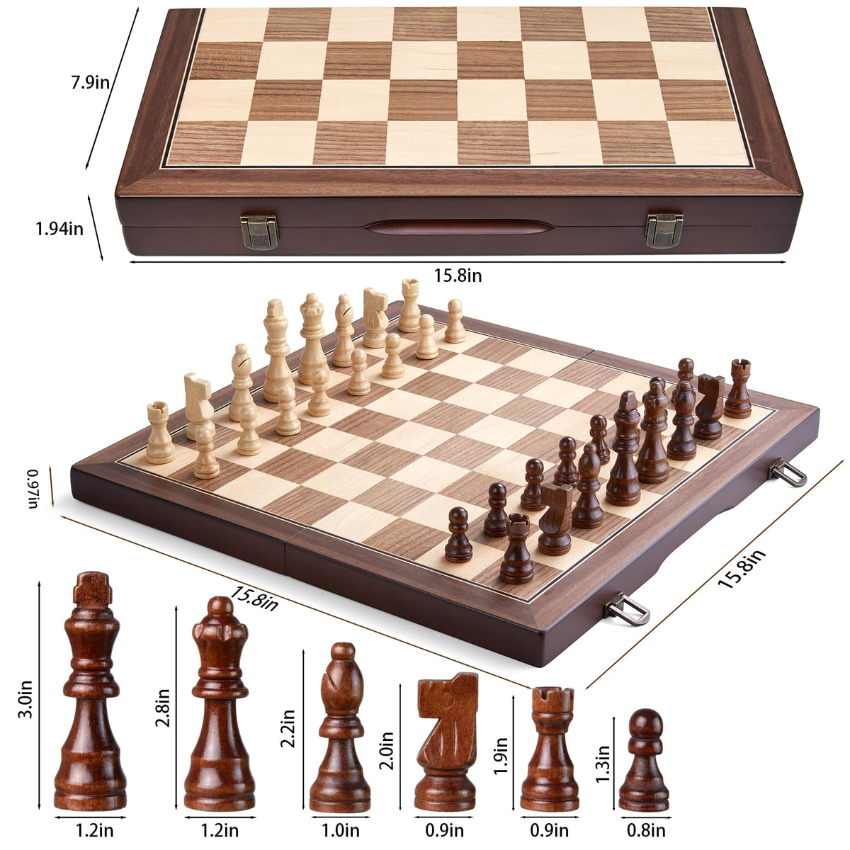 AMEROUS chess set with individual slots keeps pieces neatly organized.