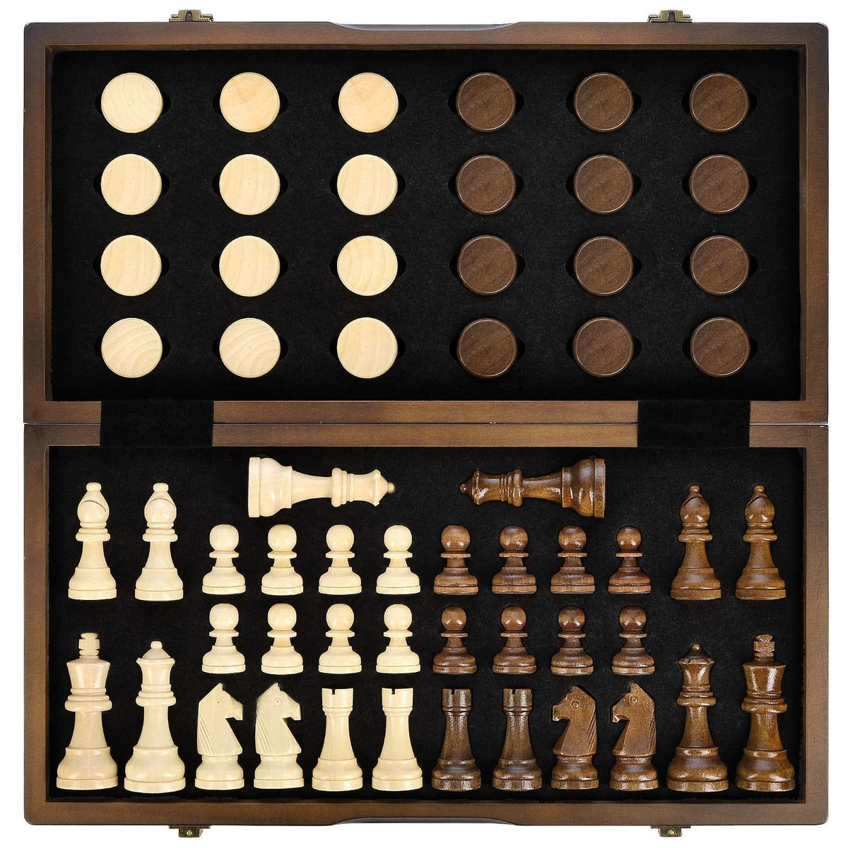Amerous magnetic chess board folded storage mode, compact and travel-ready.