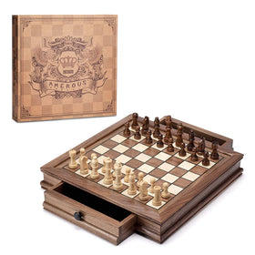 AMEROUS magnetic walnut chess board with 12.8-inch square for confident play