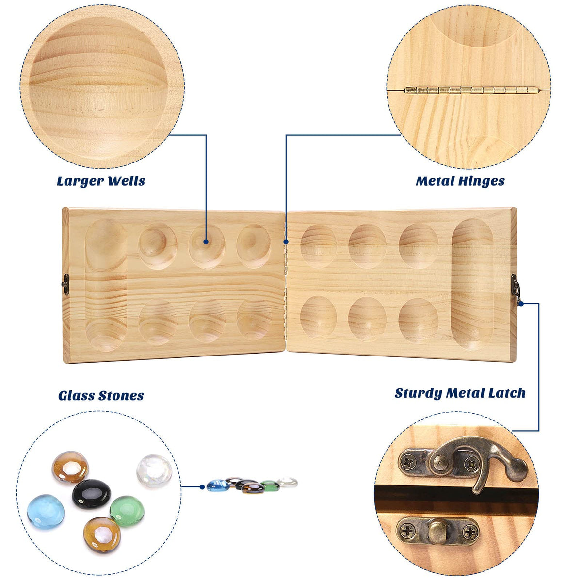Folded AMEROUS Mancala board compact for travel