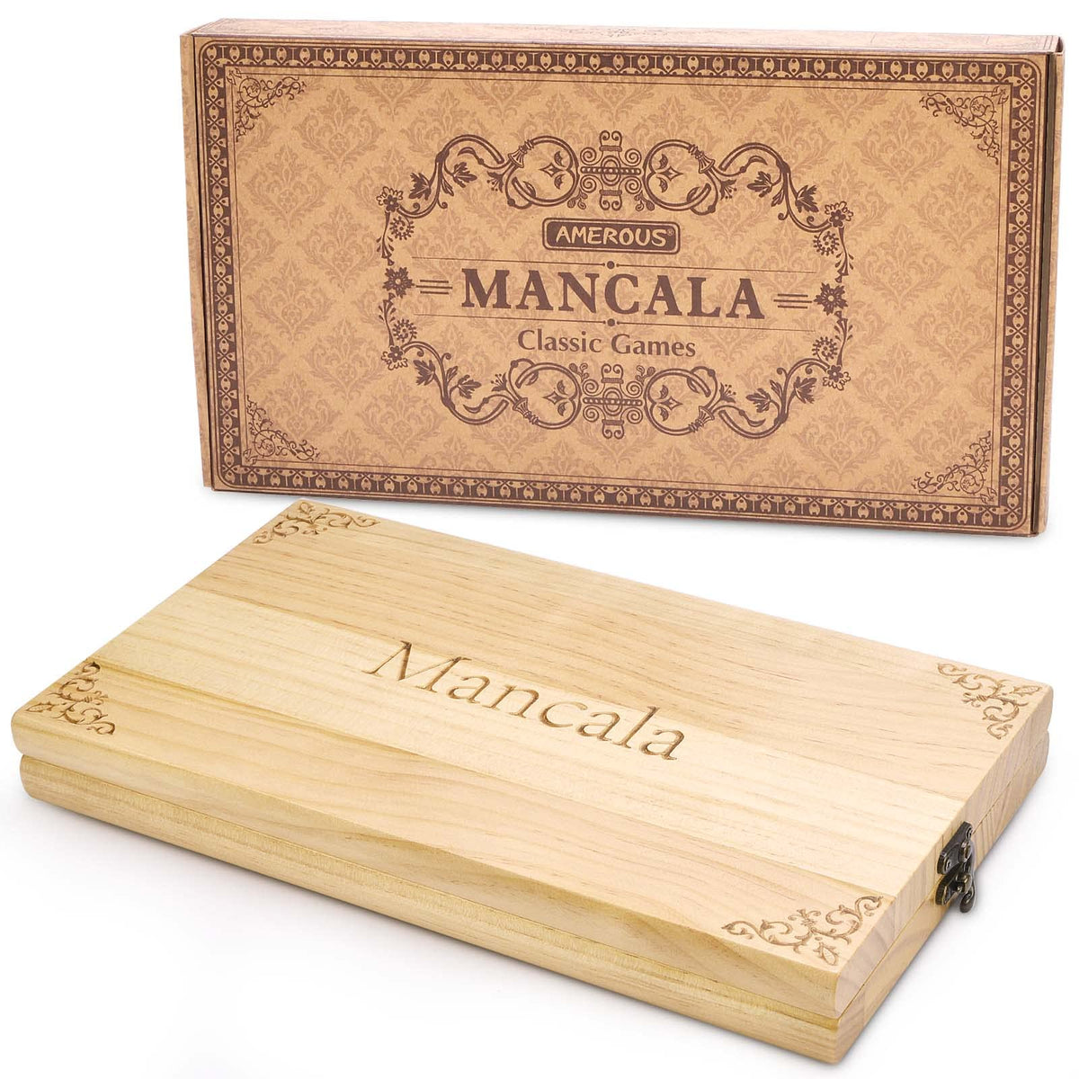 AMEROUS Mancala folding wooden board for easy play anywhere