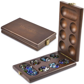 AMEROUS Mancala folding board in warm wood for portable play