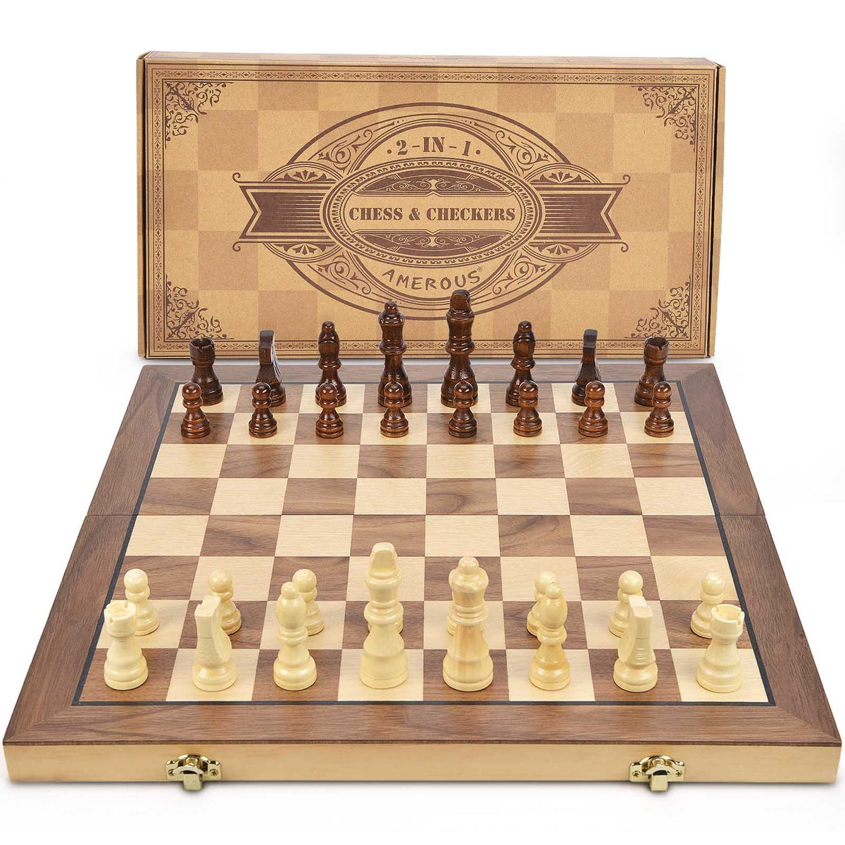 AMEROUS wooden checkers pieces display durable design for quick practice