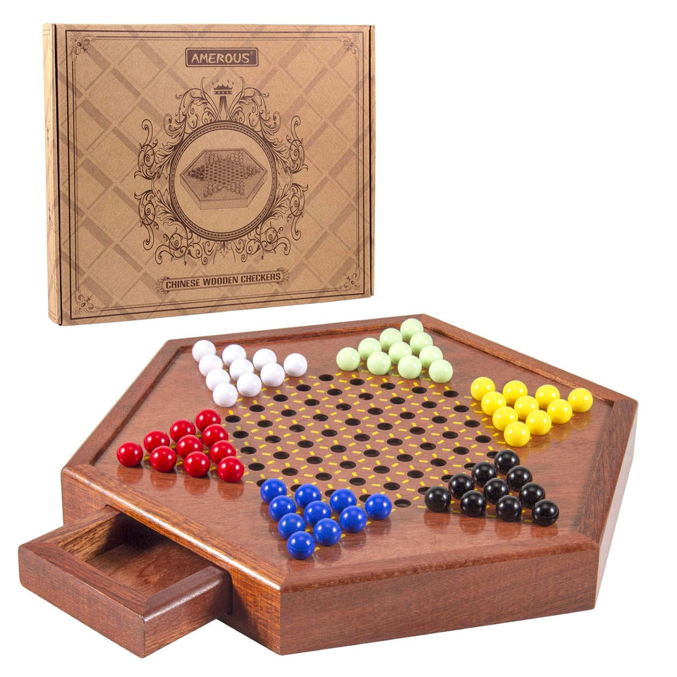 AMEROUS wooden Chinese Checkers board with a smooth finish for comfortable gameplay.