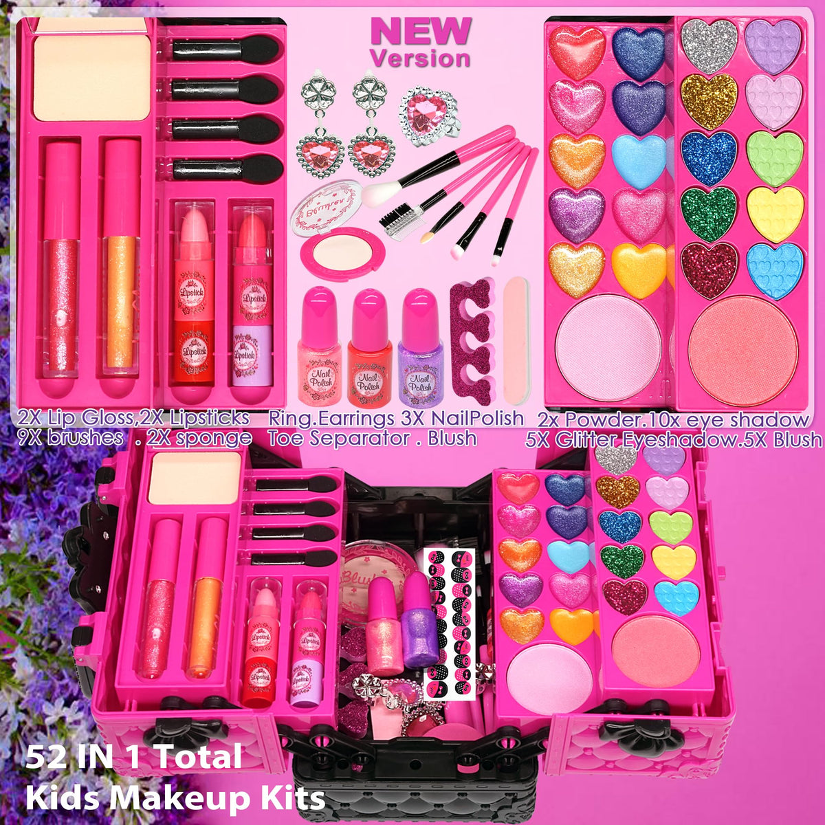 Amerrly Kids Makeup Kit open with multiple compartments and mirror for organized play