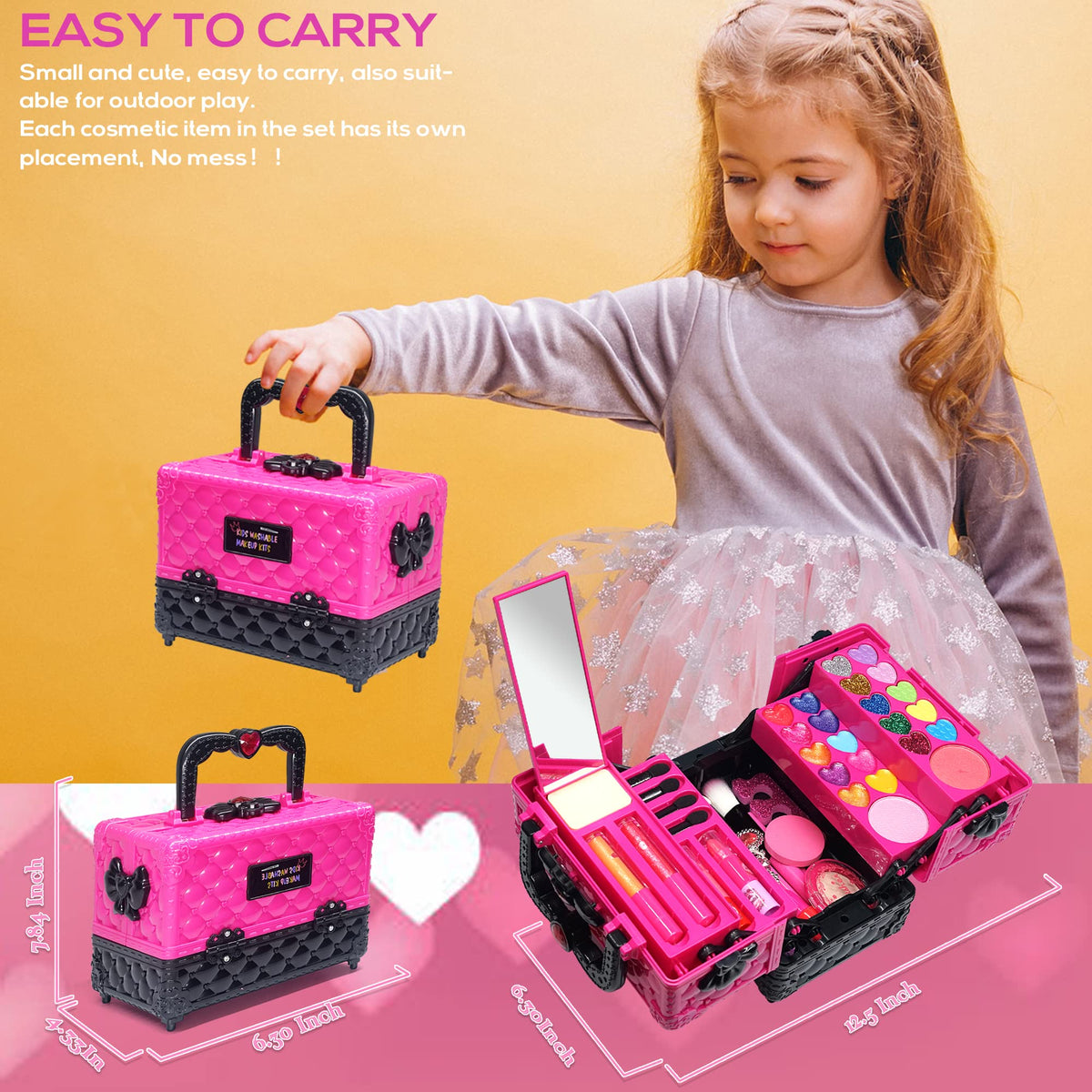 Amerrly Kids Makeup Kit washable, non-toxic formula supports mess-free cleanup