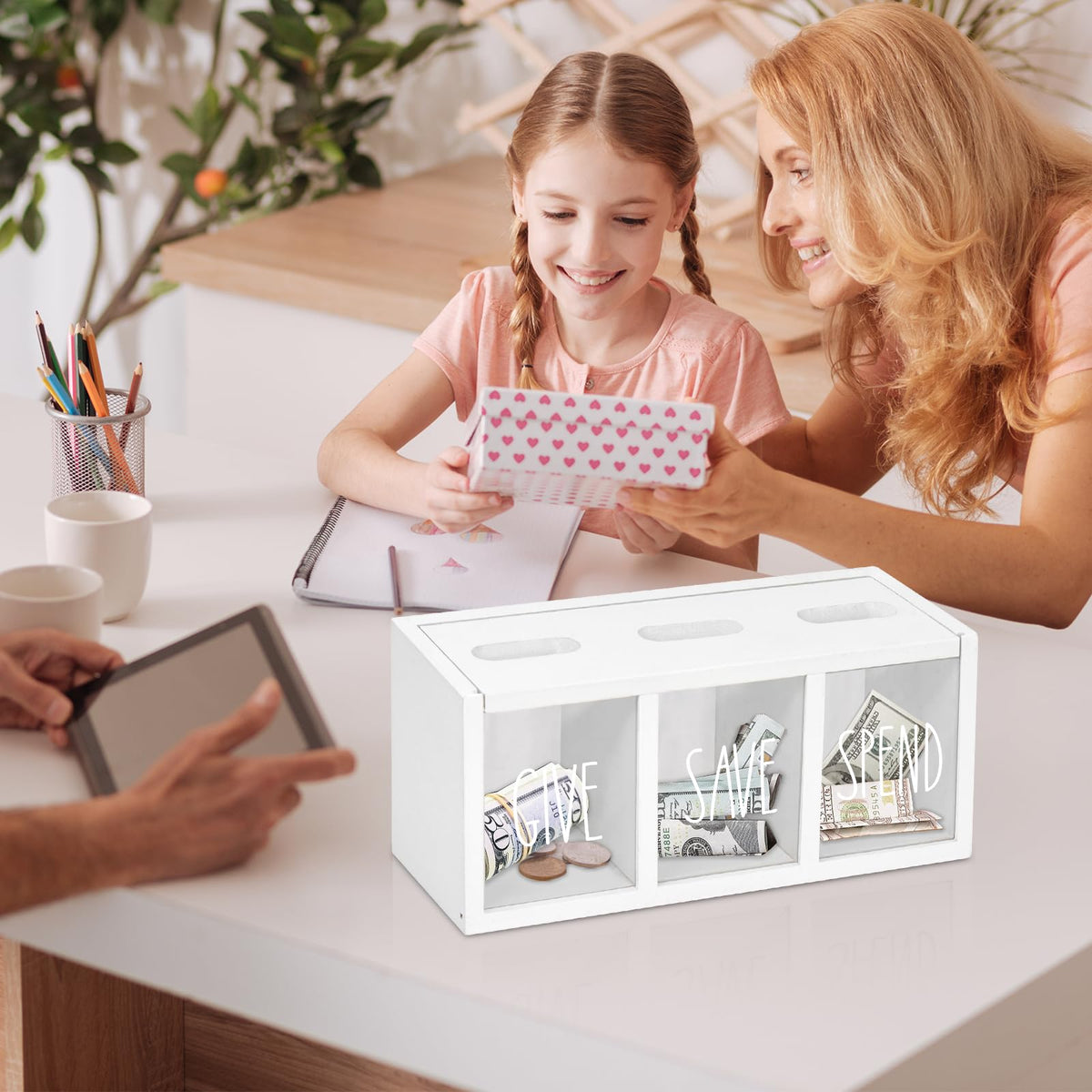 Ameuphercy countertop piggy bank blends with modern living spaces.