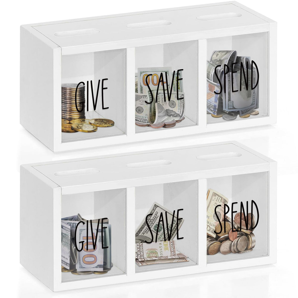 Ameuphercy two-pcs piggy bank for kids with wooden frame and transparent front panel