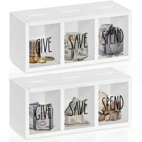 Ameuphercy two-pcs piggy bank for kids with wooden frame and transparent front panel