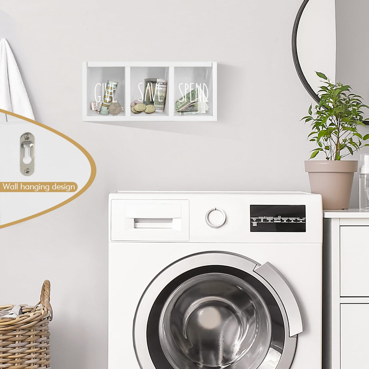 Ameuphercy wall-mount hardware allows stylish saving on any wall.