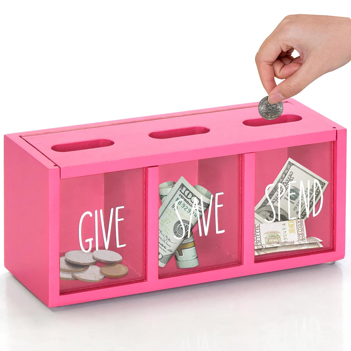 Ameuphercy wooden money saving box front-panel view for easy money tracking.