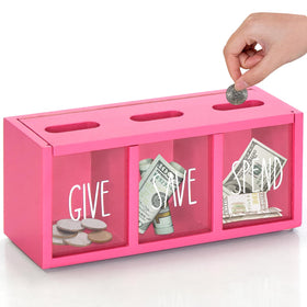 Ameuphercy wooden money saving box front-panel view for easy money tracking.