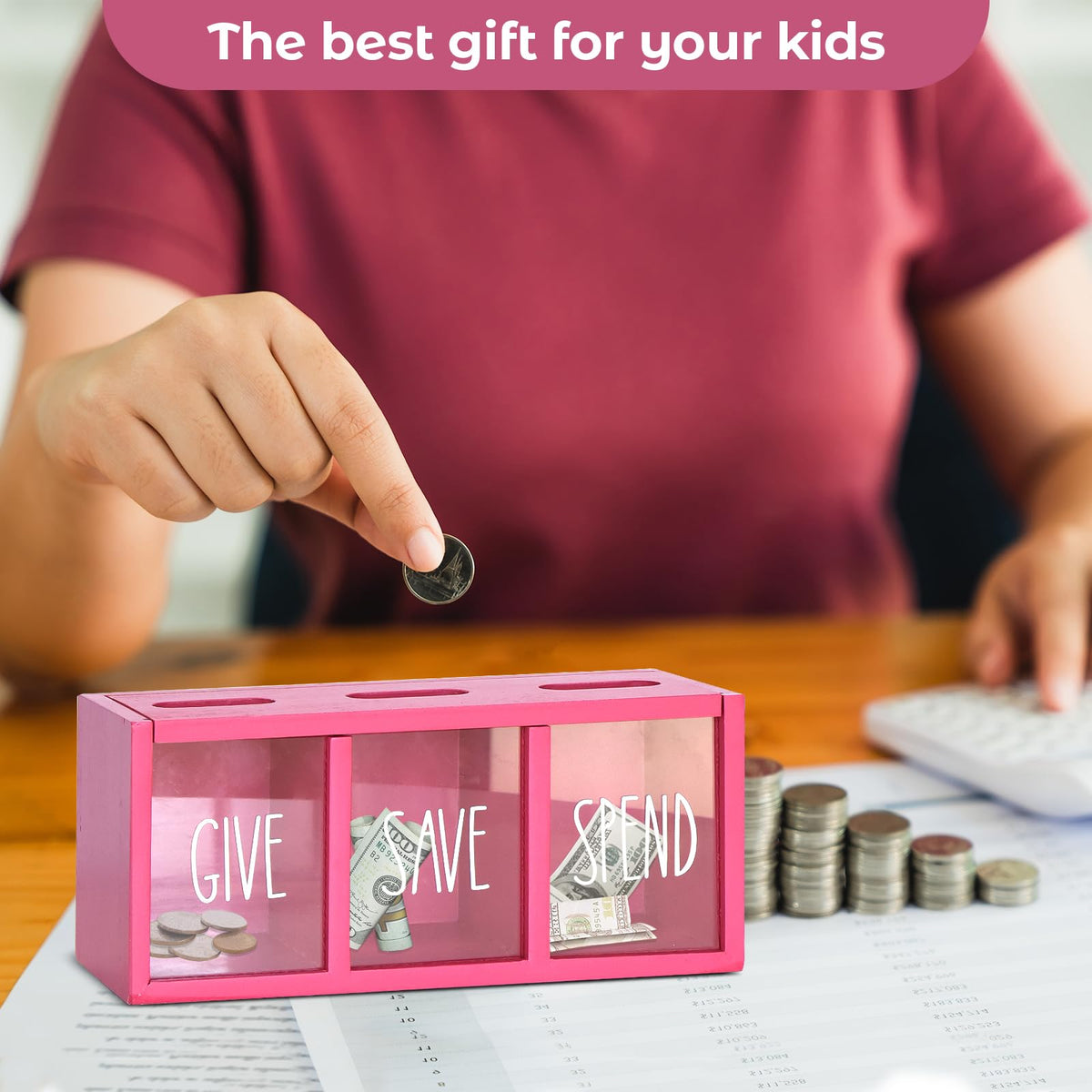 Ameuphercy wooden saving box ideal for laundry room coin storage and organization.
