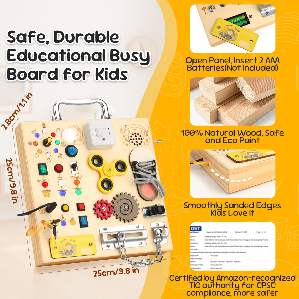 AMGAMGTS wooden busy board switches and buttons for fine motor play