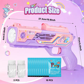 Amiabling rechargeable bubble gun showing built-in battery for extended play.