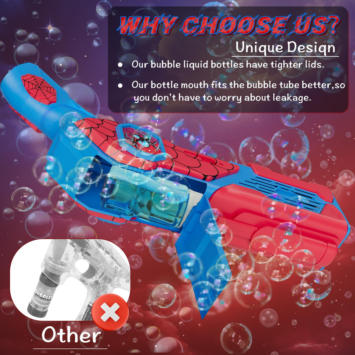 Amiabling ergonomic Bubble Gun fits small hands for easy play