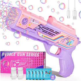 Amiabling rechargeable unicorn bubble gun front view for outdoor play and magical moments.