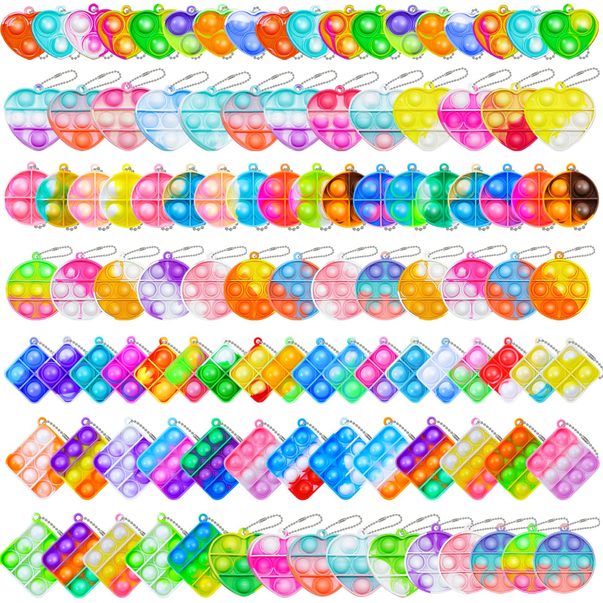 amicbng 108pcs pop keychain bulk pack in bright colors for classroom rewards.