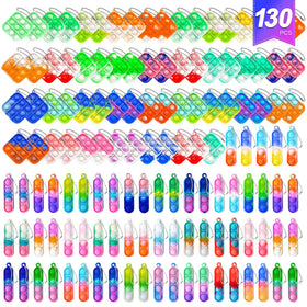 Amicbng 130-pcs pop keychain set with colorful bubbles for stress relief and fidget fun.
