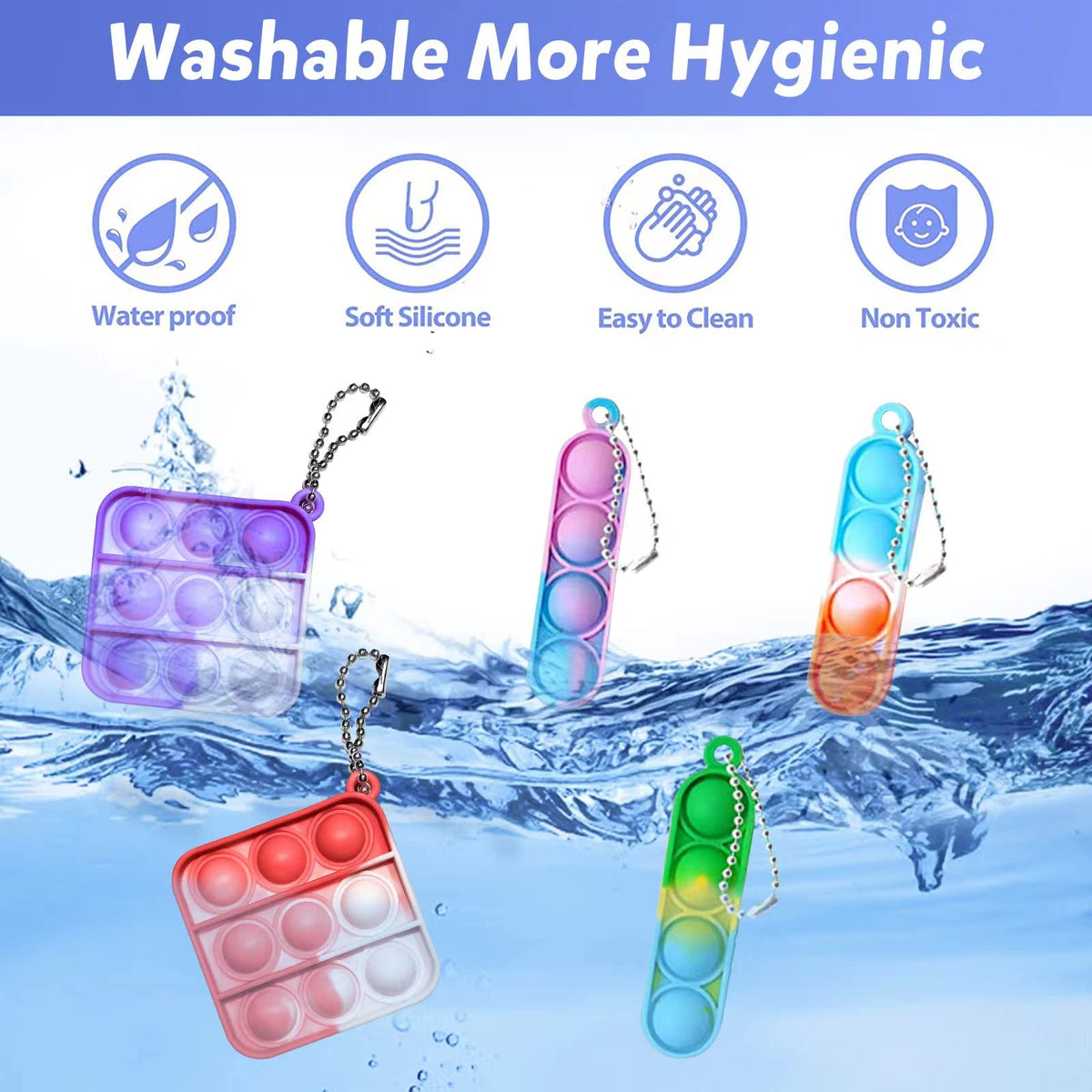 Amicbng bulk pop keychain party favors for celebrations and classroom prizes.