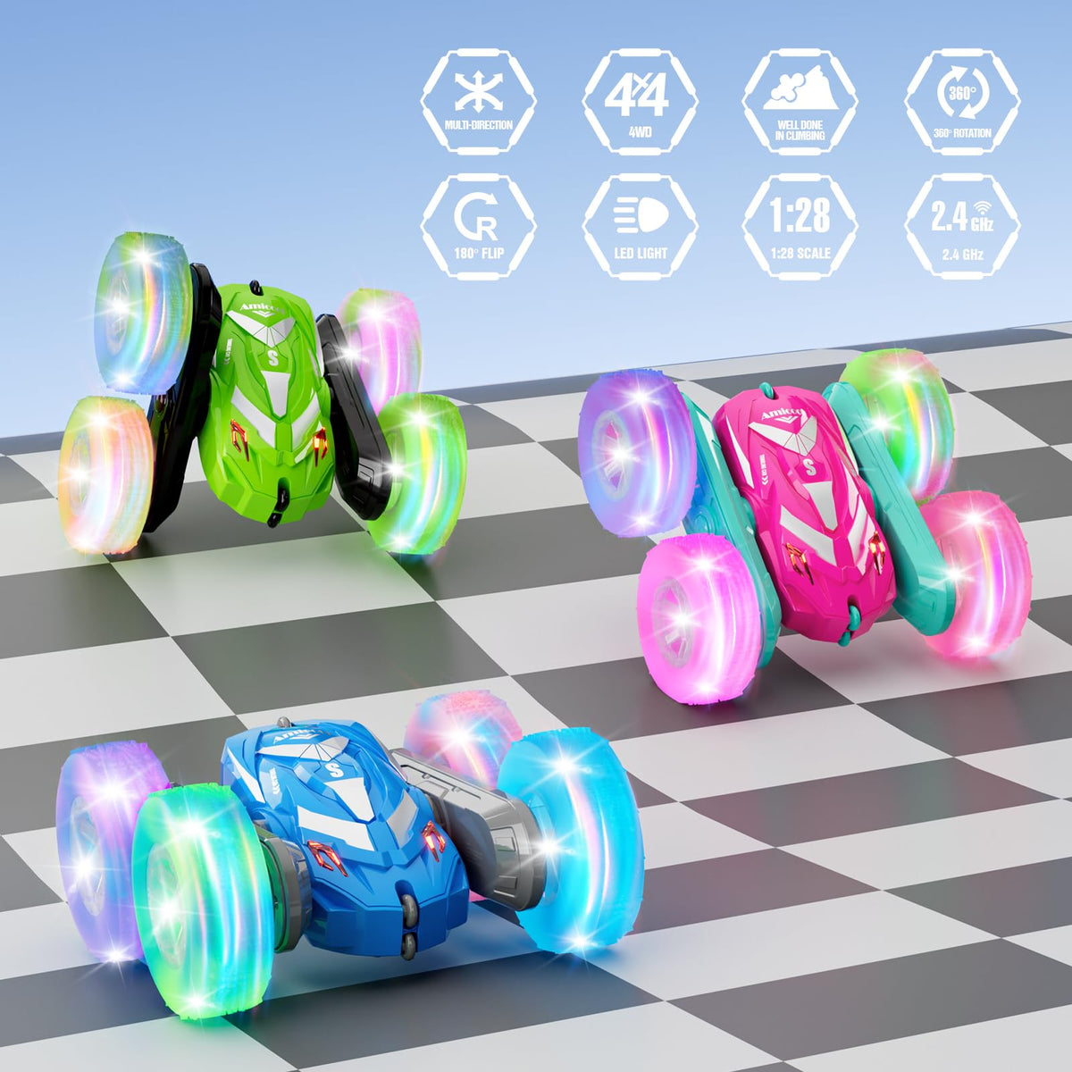 Amicool RC car dual motors delivering strong speed and smooth control.
