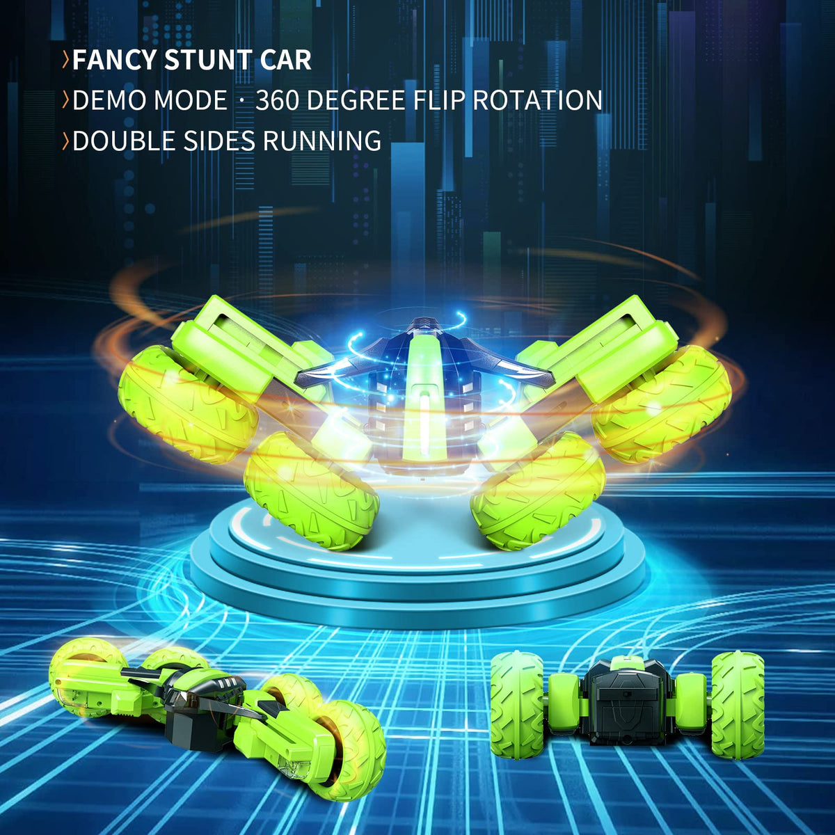 Amicool RC car dual-sided stunt in action for dynamic play sessions