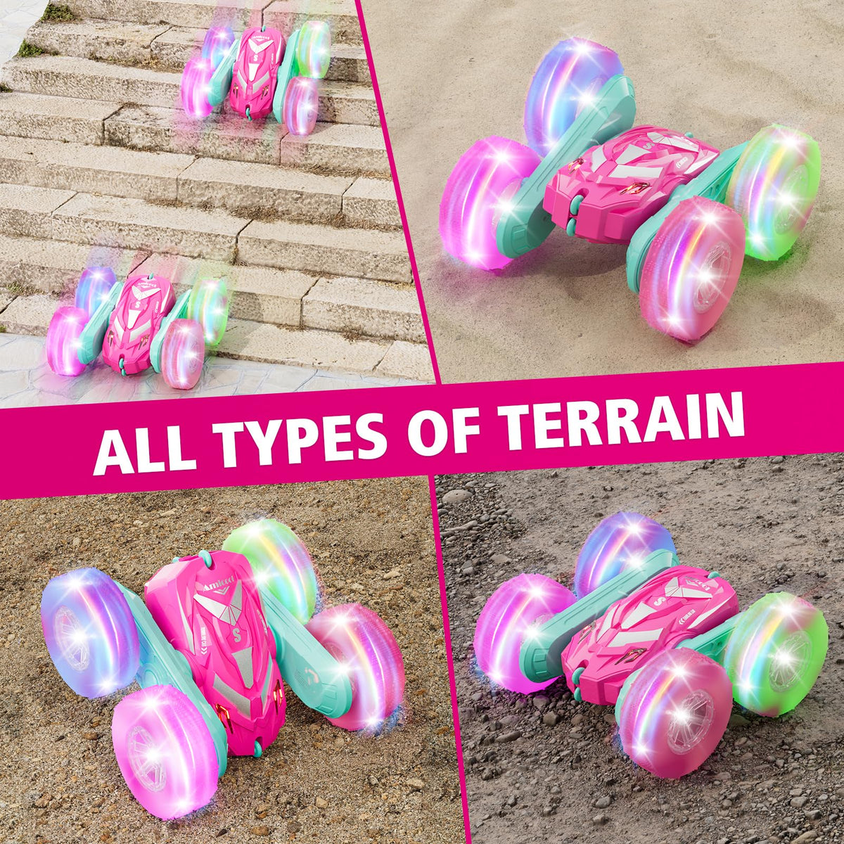 Amicool pink design adds cheerful style to kids' RC playtime.