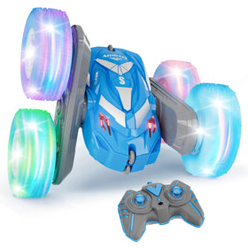 Amicool remote control car with flashing lights for night play and easy tracking.