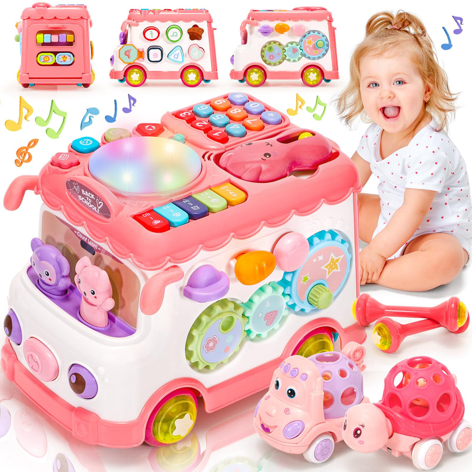AmiDear 10-in-1 Montessori bus front view promotes interactive learning and sensory exploration.