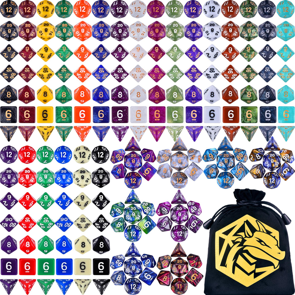 Amiven DND dice set bundle with dragon drawstring bag for easy transport during RPG sessions.