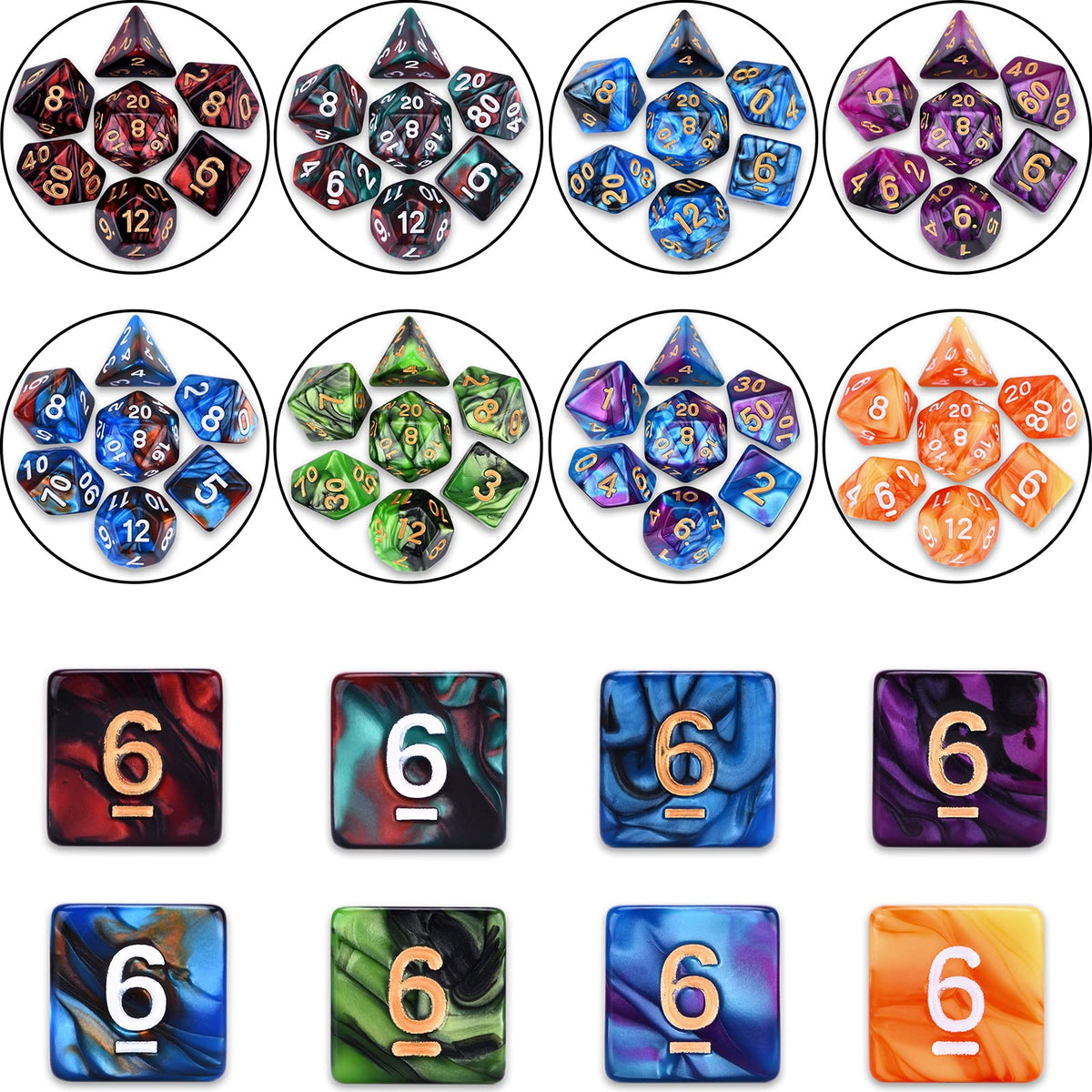 Amiven double-color dice provide high contrast for quick read during gameplay.