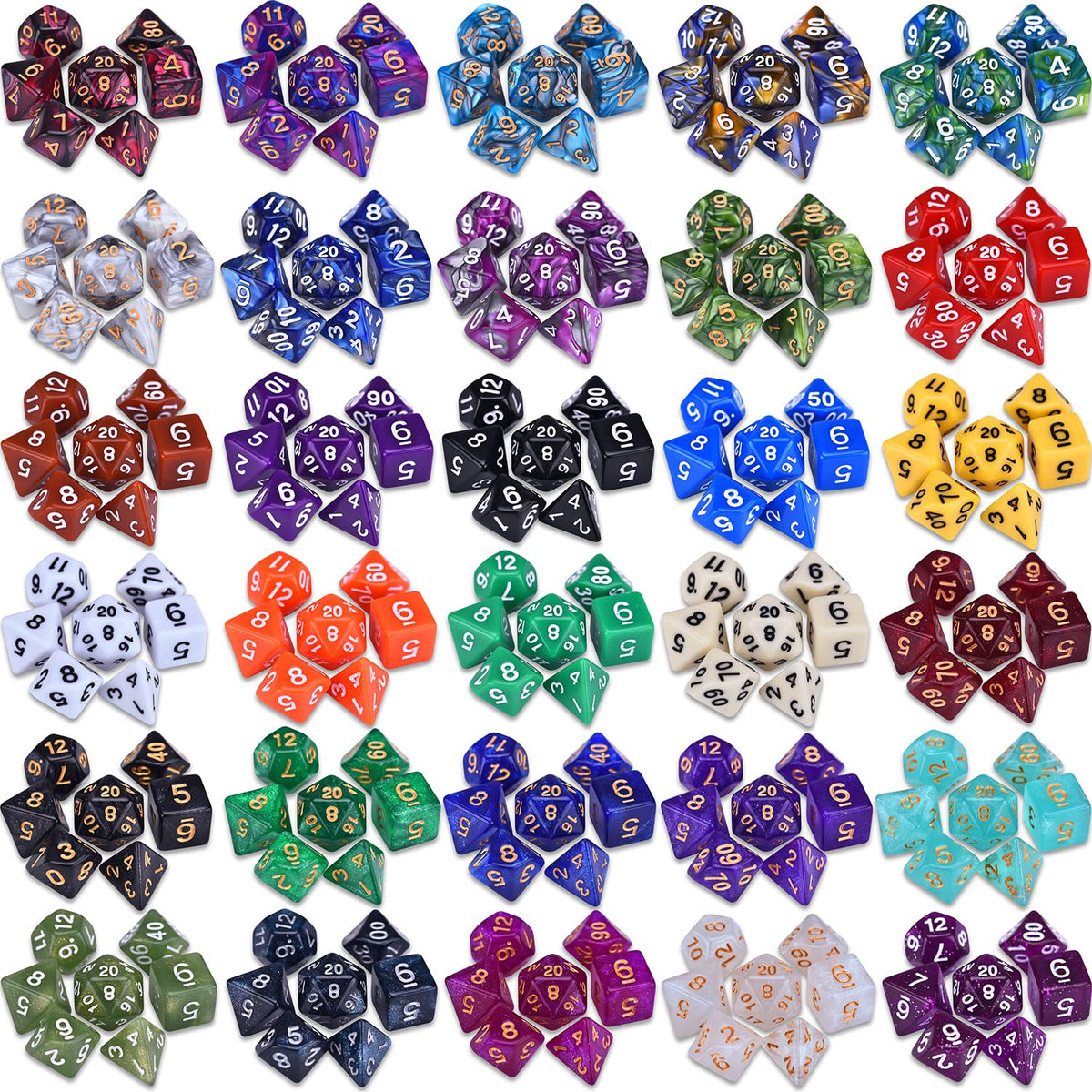 Amiven glitter dice sets adding sparkle to character creation and dice rolls.