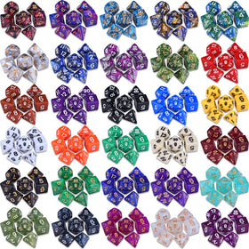 Amiven glitter dice sets adding sparkle to character creation and dice rolls.