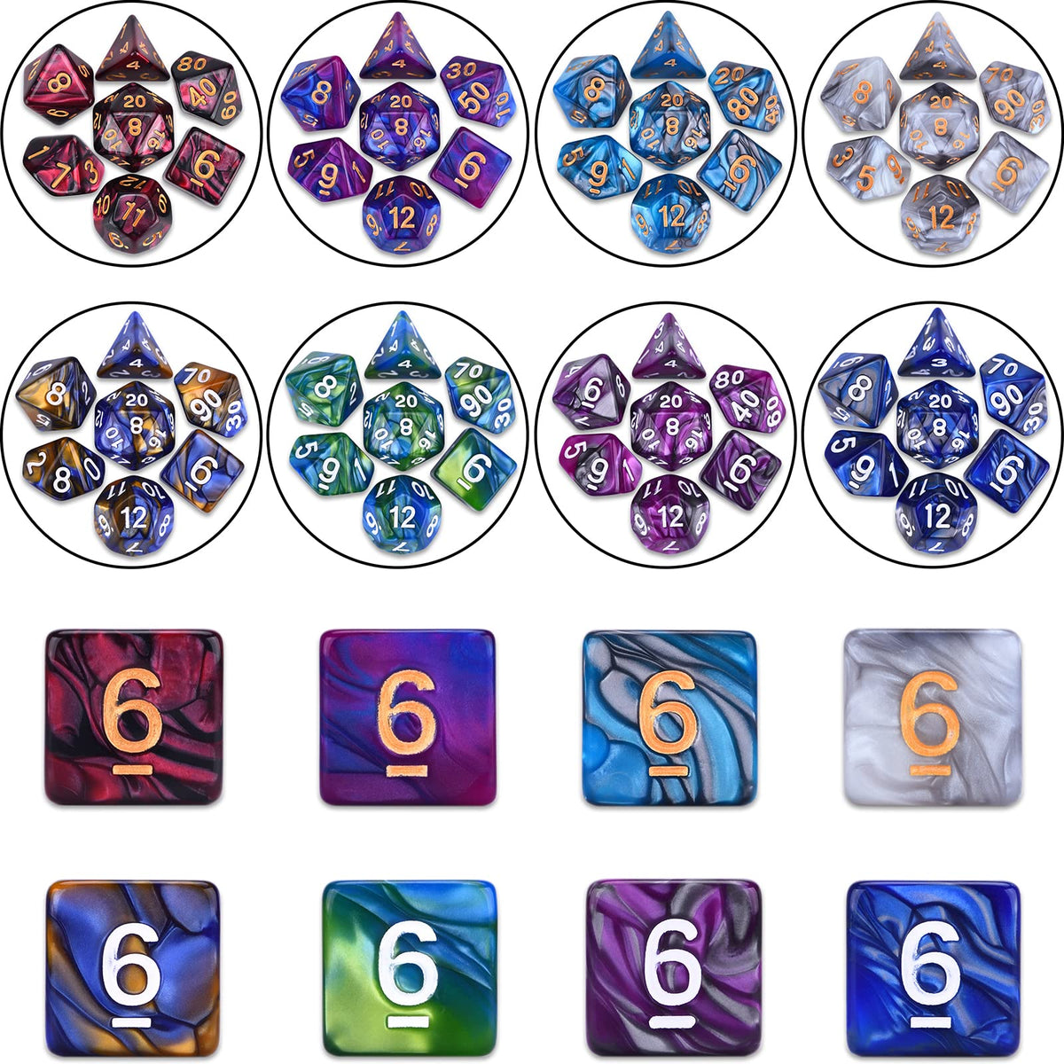 Amiven two-color dice sets shown for vibrant, clear number readings at the table.