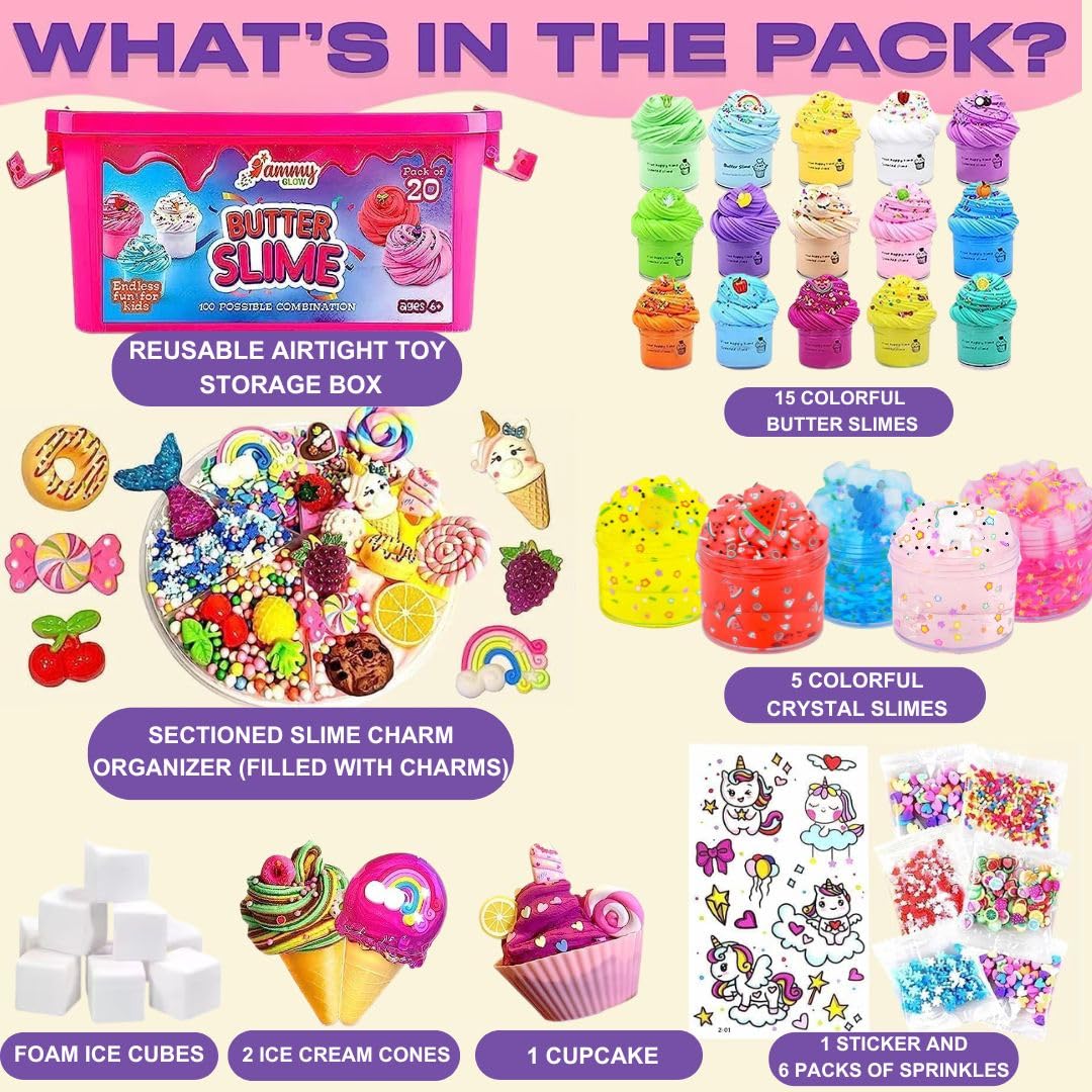 Ammy Glow slime kit charms and sprinkles for engaging DIY slime art.