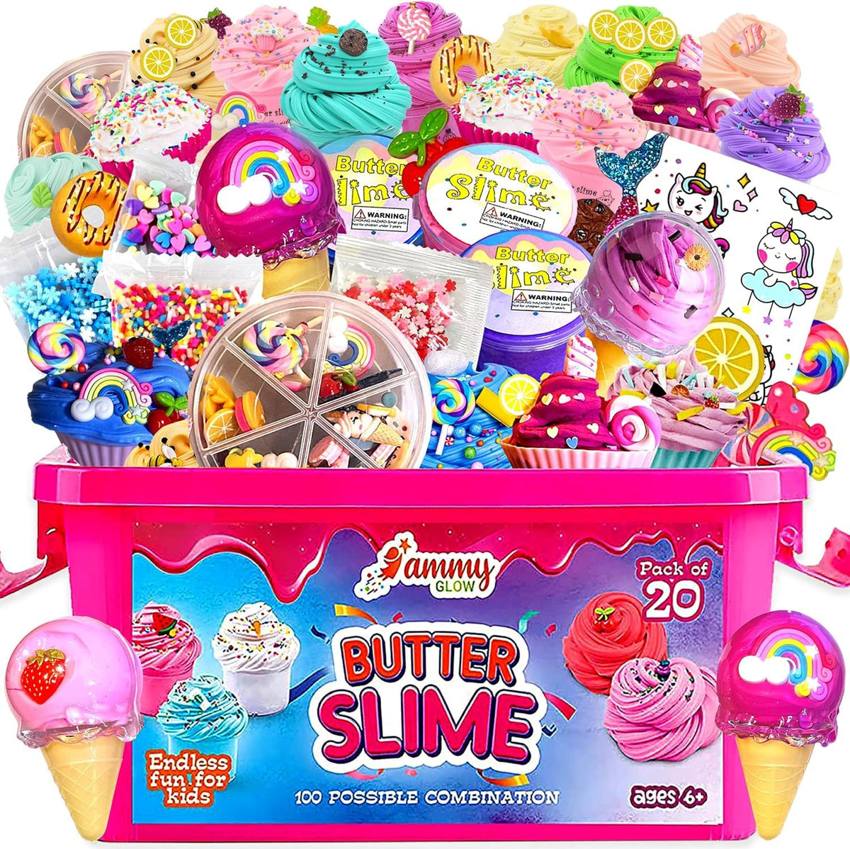 Ammy Glow ice cream themed slime set provides soft, fluffy textures.