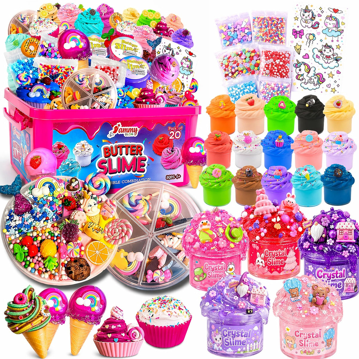Ammy Glow jumbo butter slime kit with colorful slimes for creative play and sensory fun.