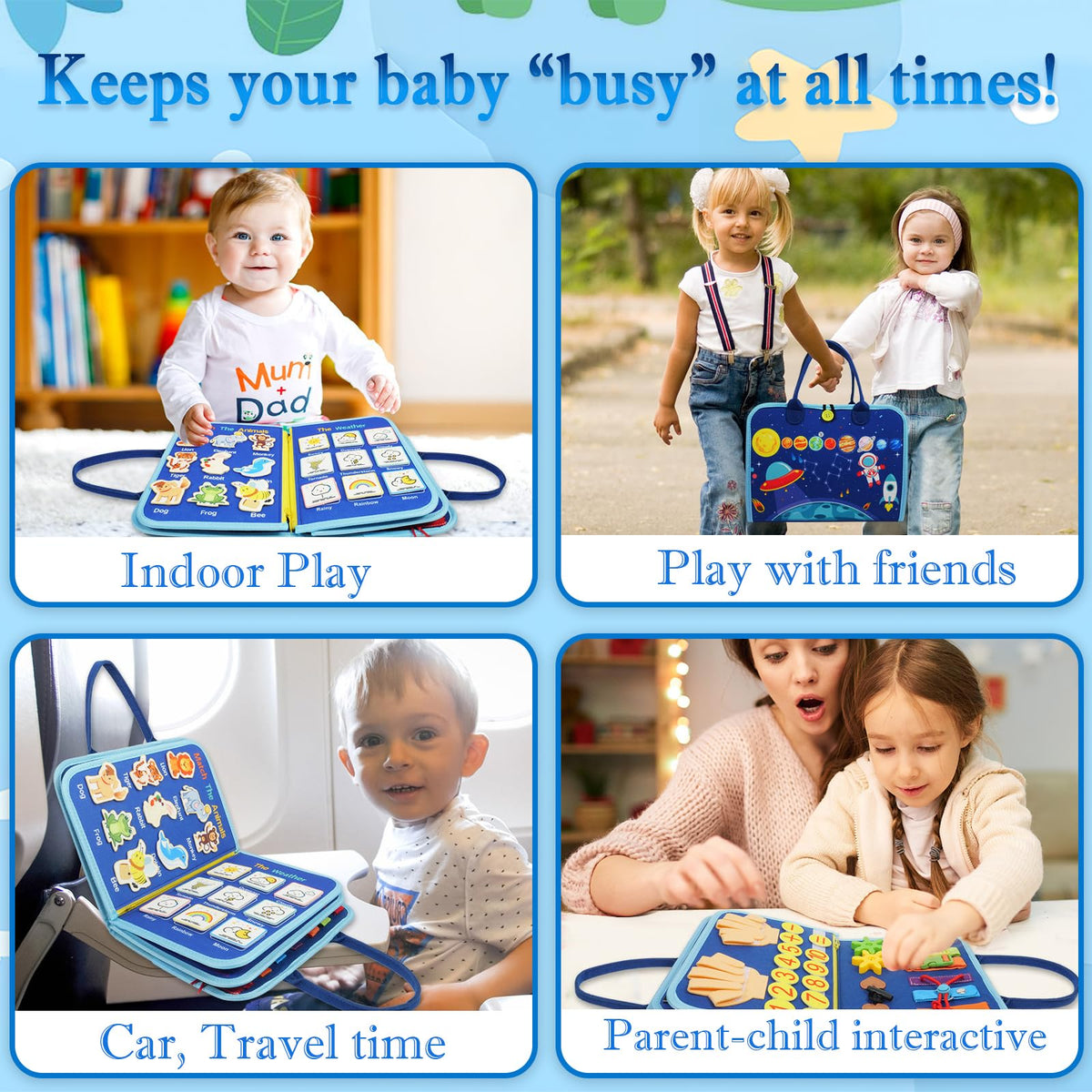 Amor Gift Busy Board uses non-toxic soft fabric and felt.