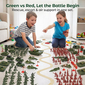 Bunkers, towers, and palm trees create reconfigurable battlefield scenes.