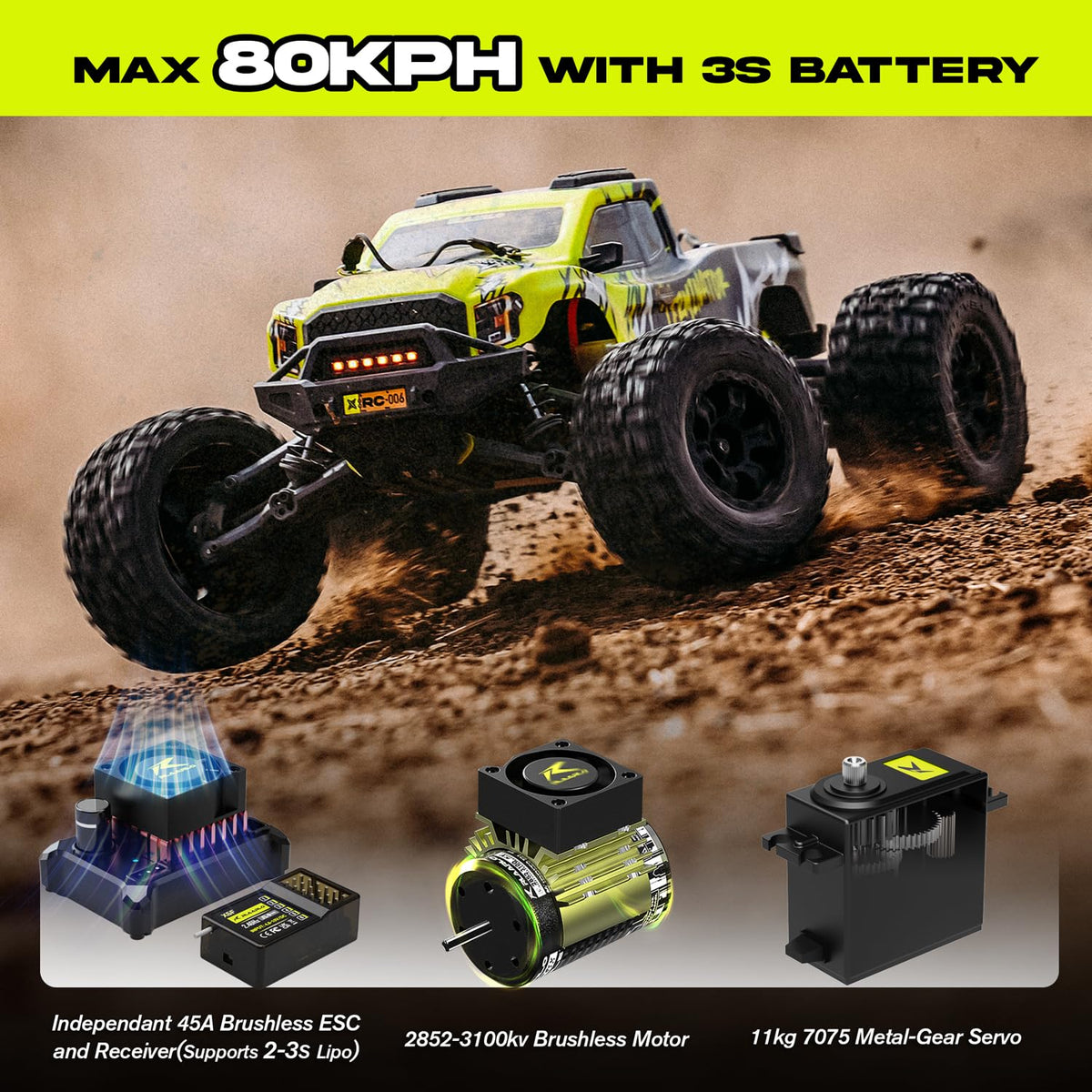 AMORIL 1/10 RTR brushless rear view highlighting rugged chassis stability