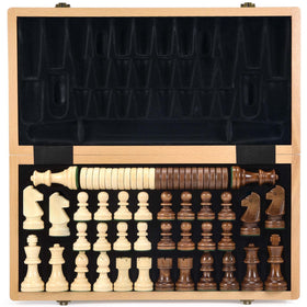 AMEROUS wooden chess board open for classic two-in-one play with smooth piece movement.