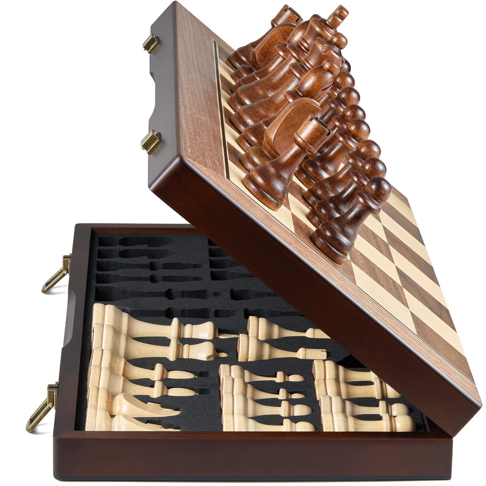 AMEROUS 17-inch folding chess board opened for on-the-go play and tournament practice