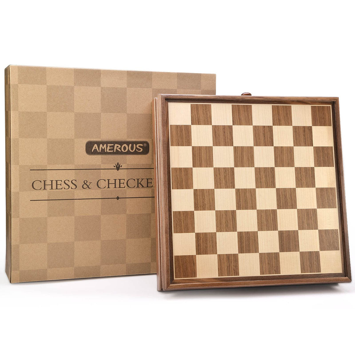 AMEROUS complete set includes 24 wooden pieces for balanced chess and checkers.
