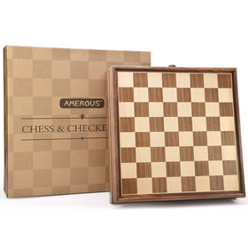 AMEROUS complete set includes 24 wooden pieces for balanced chess and checkers.