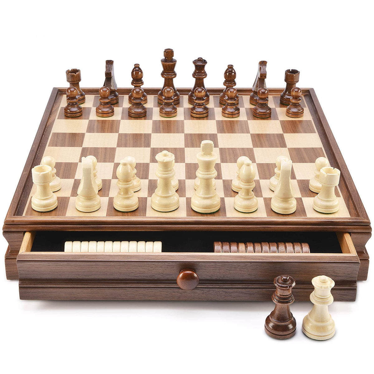 AMEROUS checkers board and pieces arranged for focused, engaging play sessions.
